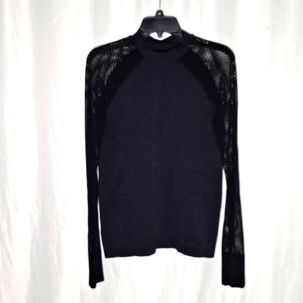 women black sport top with mesh long sleeve,